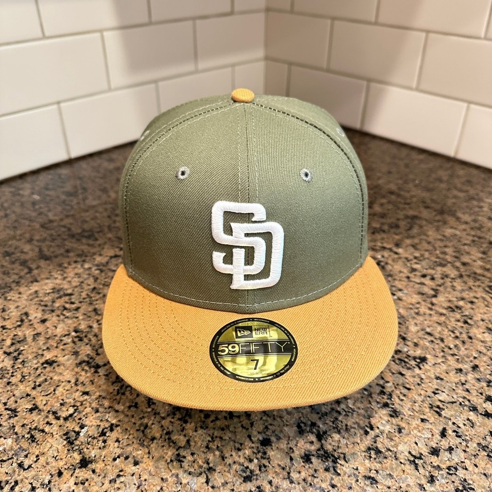 San Diego Padres New Era 59FIFTY Fitted Hat Size 7 Olive Green Gold MLB Cap New